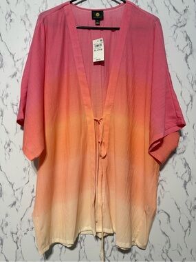 JM Collection Tropical Dream Ombre Plisse Kimono Cover Up XL NWT